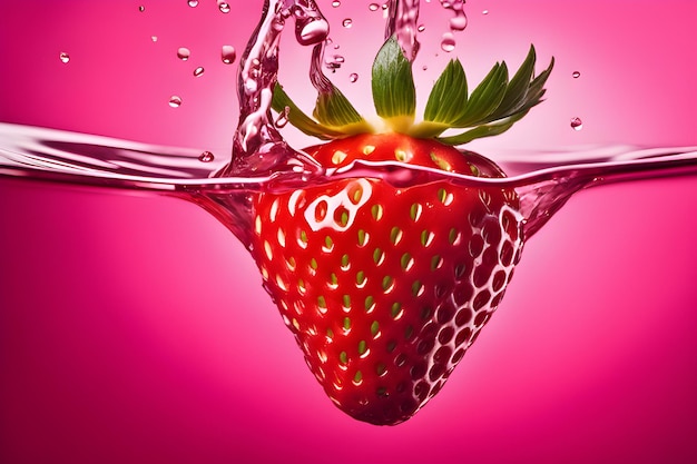 Erdbeeren in rosa Milchwasser spritzen