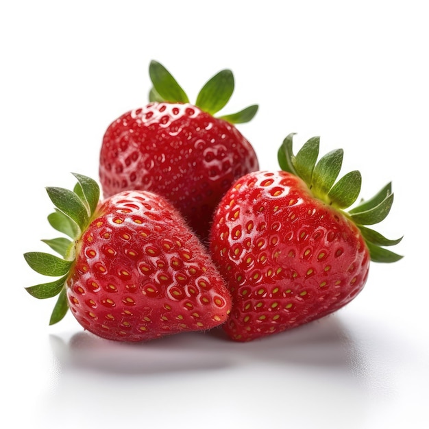 Erdbeeren isoliert auf weißem Hintergrund, generative KI