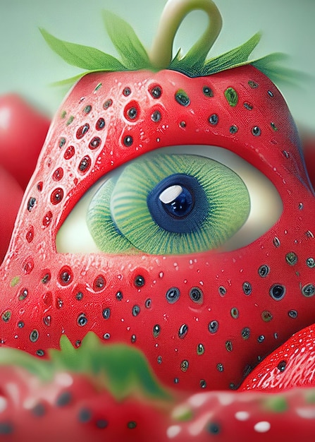 Erdbeeren mit Augen im Stil von verzerrten und übertriebenen menschlichen Figuren, die Ai erzeugt hat