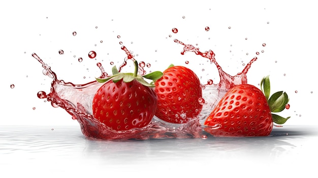 Erdbeeren planschen in einem Spritzer Wasser