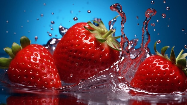 Erdbeeren spritzen ins Wasser