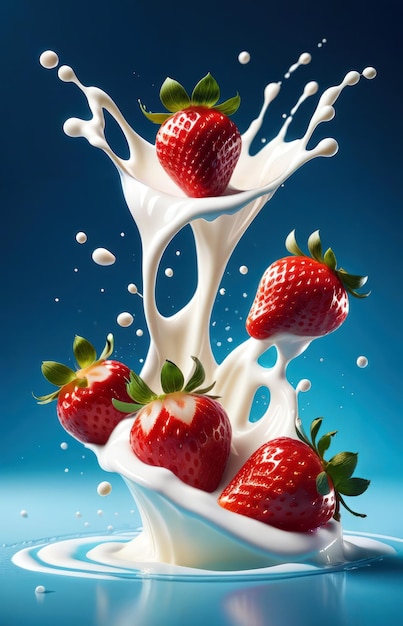 Erdbeeren und Milchspritzer