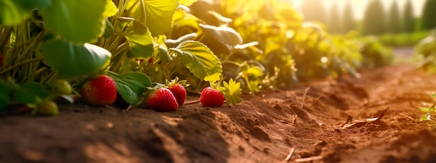 Erdbeeren wachsen im Garten und ernten generative KI