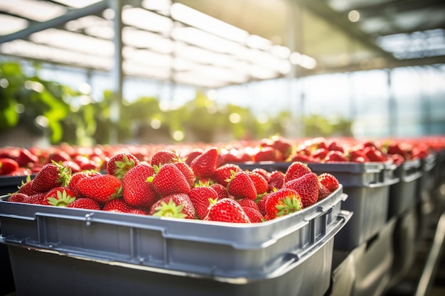 Erdbeeren werden sortiert und zum Verkauf verpackt