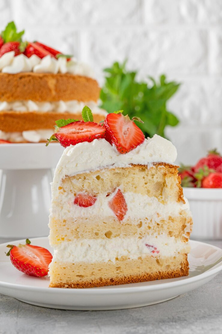 Erdbeerkuchen Vanille-Biskuitkuchen mit Frischkäse und frischen Erdbeeren Sommerkuchen
