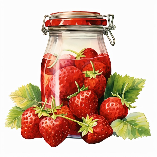 Erdbeermarmelade im Glaskrug mit frischen Beeren