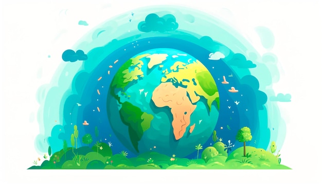 Erde-Globus-Illustration mit Pflanzen kopieren Weltraum-Banner ökologische Erde-Tag-Stunde sicher