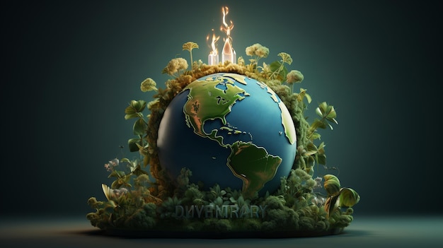 Erde-Tag Schalten Sie die Lichter aus 30. März 3D-Cartoon Generative KI