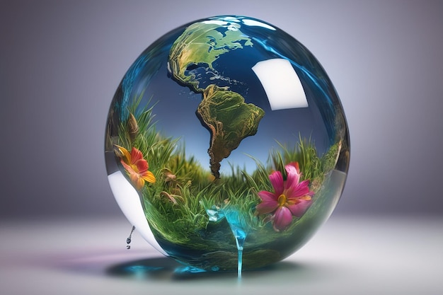 Erdglobe mit Wasserspritzglobe mit Wasserspritzglobe Erde und Umweltkonzept