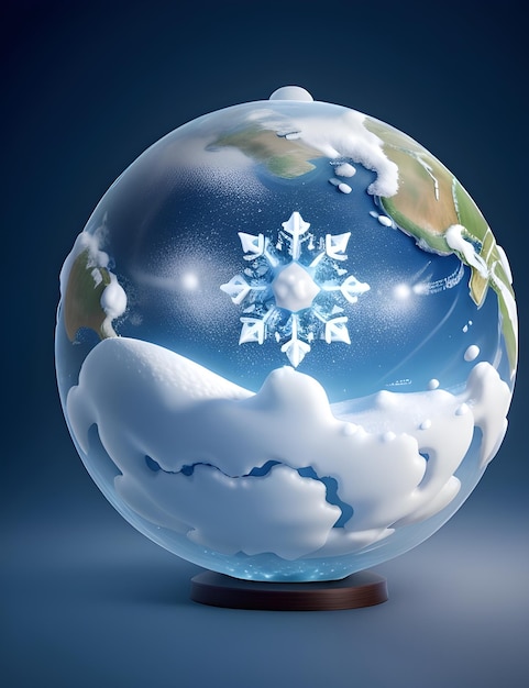 Erdglobe Schneeflocke Wintervibrationen Ai generiert