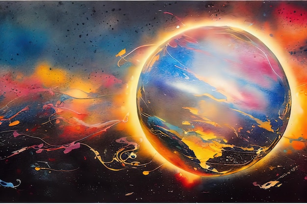Foto erdplanetenglobus unter magischer stadt illustration im stil der digitalen kunst, die aquarellstil malt