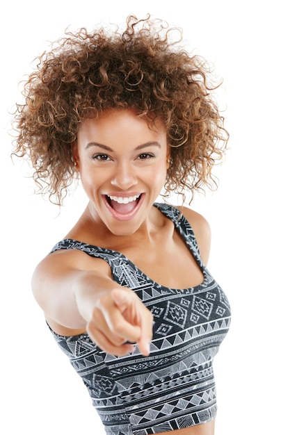 Eres responsable de tu propia felicidad Foto de estudio de una mujer feliz posando sobre un fondo blanco