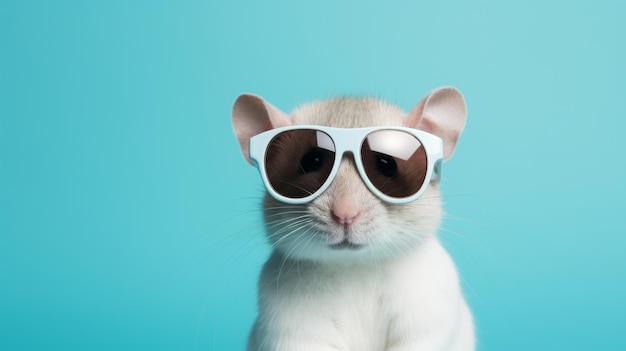 Erfinderischer Charakter entwirft eine weiße Ratte mit Sonnenbrille im Retro-Glamour-Stil