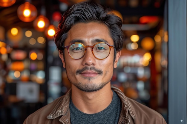Erfolgskonzept Porträt eines selbstbewussten Geschäftsmanns mit Brille Extreme Nahaufnahme Generative KI