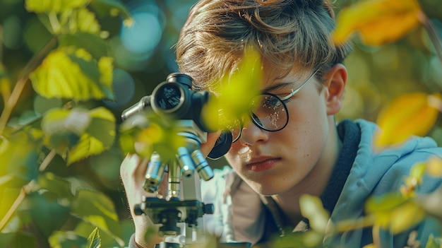 Foto erforschung der natur highschool-schüler mit fernglas