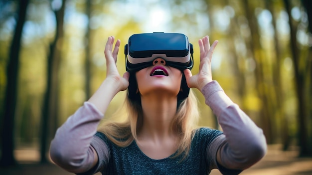 Erforschung virtueller Welten Frau mit VR-Brille