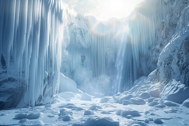 Erfrischende Eiskletter-Expeditionen in gefrorenen Wellen