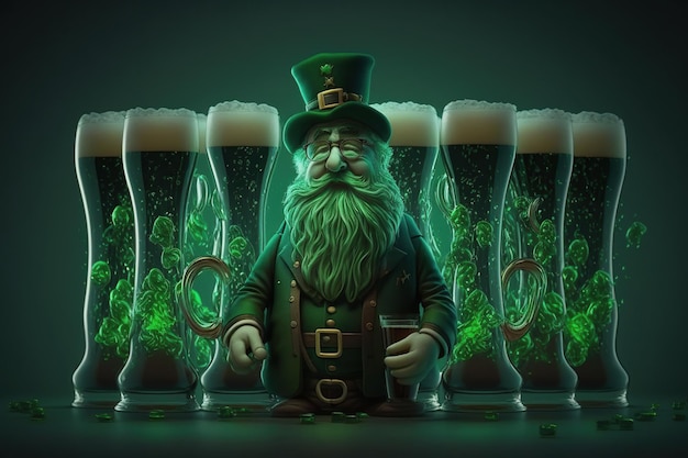 Erfrischende Gläser grünes Bier mit Kobold