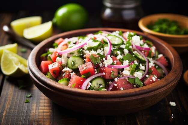 Erfrischende Wassermelone, Gurke und Feta-Salat mit Minze