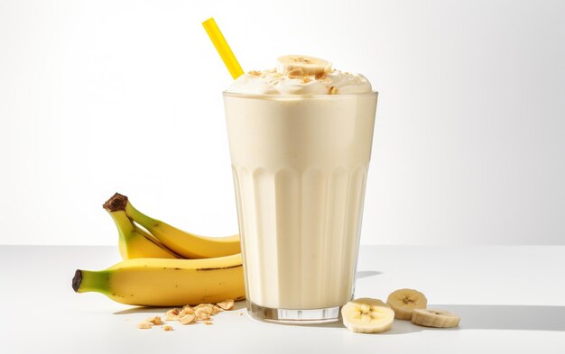 Erfrischender Bananensmoothie - Vergnügen vor weißem Hintergrund