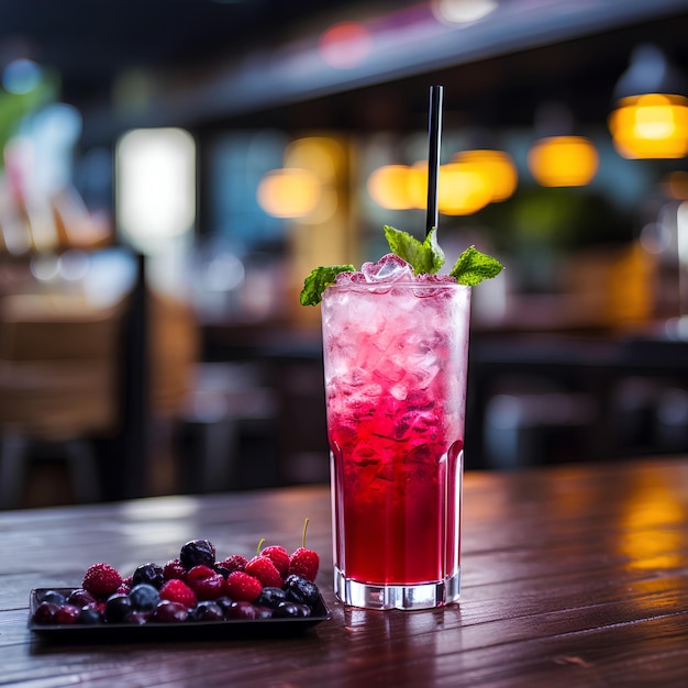 Erfrischender Beere-Saft in einem Glas auf einem Bar-Tisch