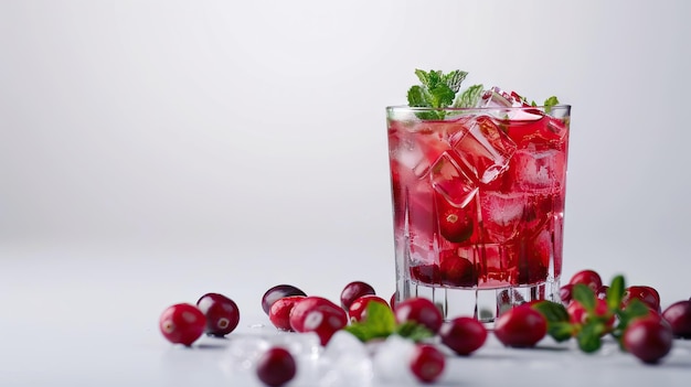 Erfrischender Cranberry-Cocktail mit Eis und Minze im Glas