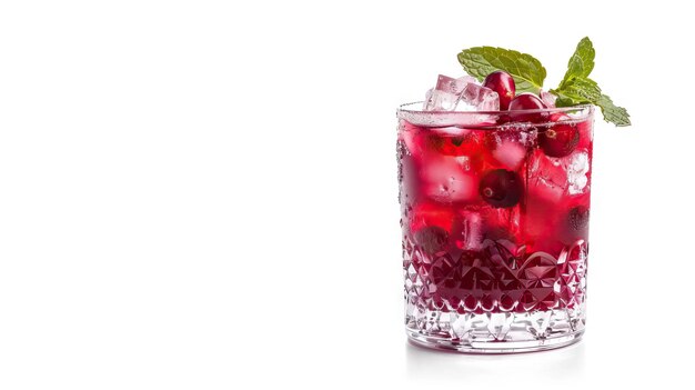 Erfrischender Cranberry-Cocktail mit Eis und Minze im Glas