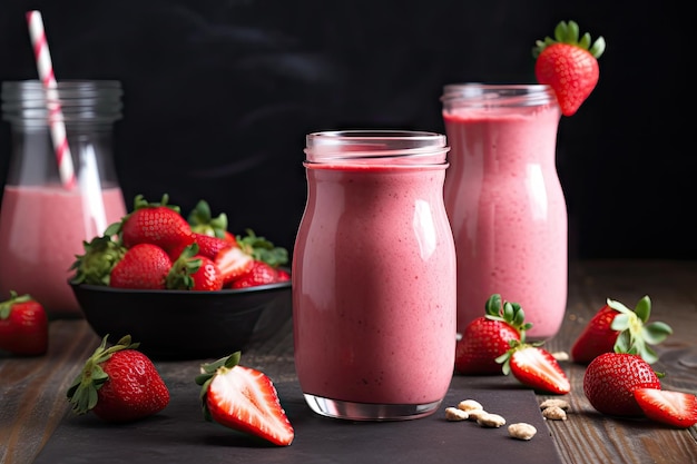 Erfrischender Erdbeer-Smoothie mit Vanille-Proteinpulver, hergestellt mit generativer KI