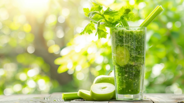 Erfrischender grüner Saft mit Zeller und grünem Apfel