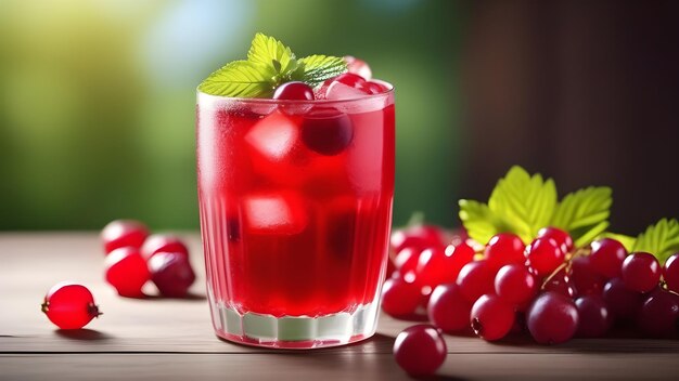 Erfrischender Rotfruchtcocktail, serviert in einem Glas mit Eis und einer Muntgarnierung, perfekt für den Sommer