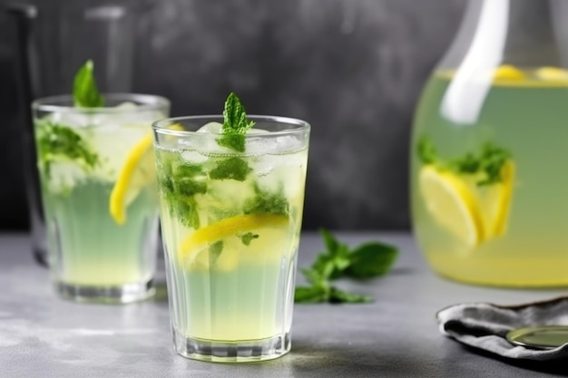 Erfrischender Sommer-Limonadencocktail mit Wodka-Minze und Limette, kreiert mit generativer KI