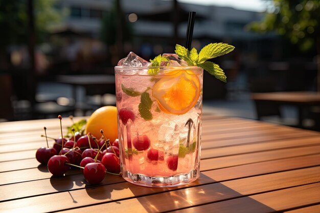 Foto erfrischender zitruscocktail an der bar mit einer mischung aus beeren und frischen früchten