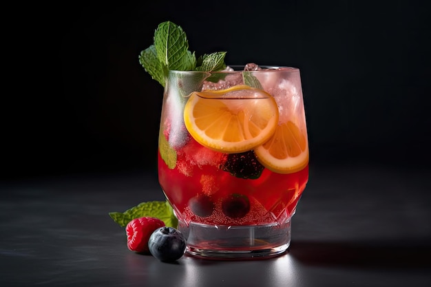 Erfrischendes Cocktailglas, gefüllt mit lockerem und süßem Sommergetränk, kreiert mit generativer KI
