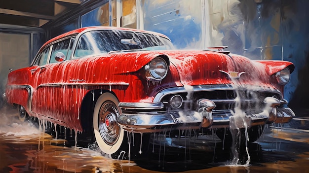 Erfrischendes Ölgemälde „Car Wash Shower“.