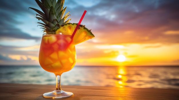 Erfrischendes tropisches Getränk mit Ananaskeil und Regenschirm