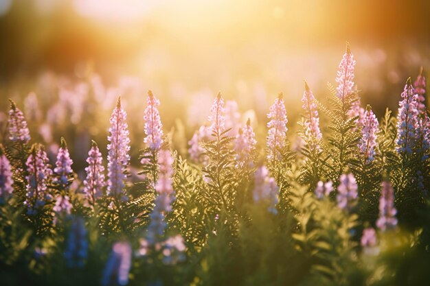 Erica Flower Field Sommersaison Bokeh-Effekt erzeugt KI