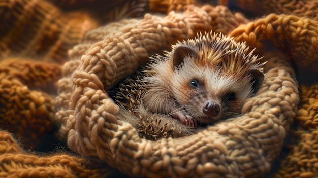 Un erizo satisfecho acurrucado en una cubierta acogedora que muestra el encanto adorable y peculiar de estas mascotas puntiagudas pero cariñosas