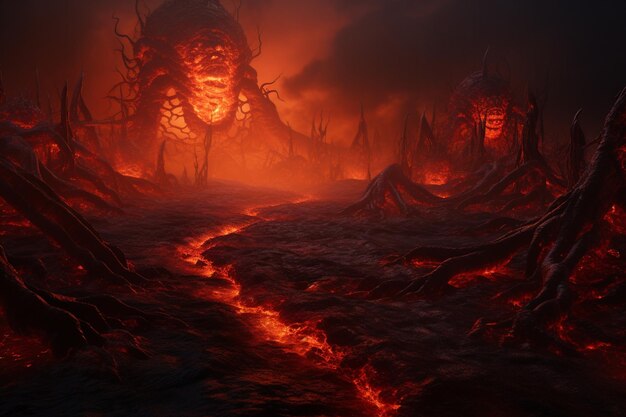 Foto erkunden sie das bösartige inferno, in dem dämonische wesen 00291 03 leben