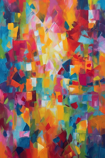 Erkunden Sie das Gleichgewicht zwischen Ordnung und Chaos in einem kühnen und hellen abstrakten Gemälde
