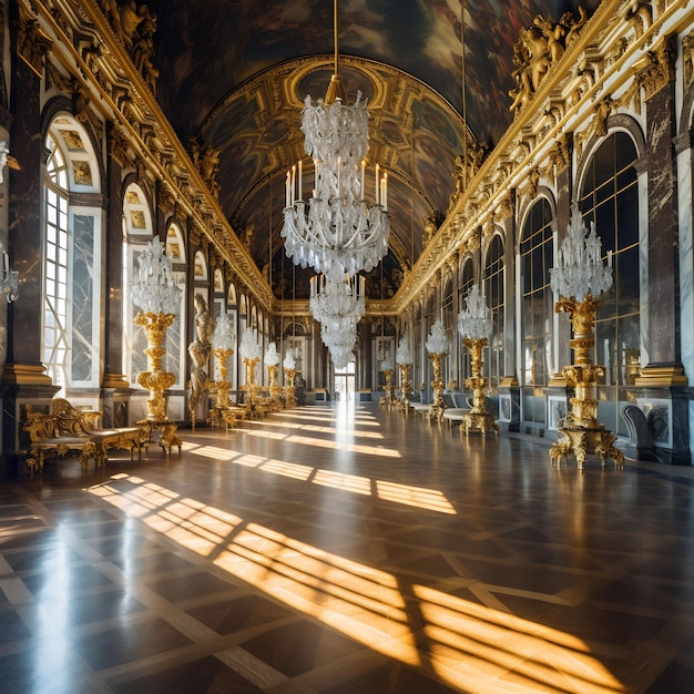 Erkunden Sie das opulente französische Schloss Versailles und seine lebendigen, farbenprächtigen Gärten