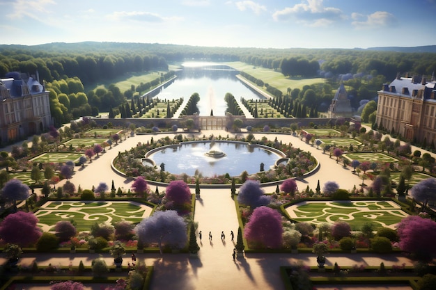 Erkunden Sie das opulente französische Schloss Versailles und seine lebendigen, farbenprächtigen Gärten