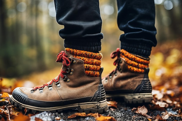 Erkundung der Natur in Stil Lederwanderstiefel mit gestrickten Socken für Herbstwaldwanderungen AR 32