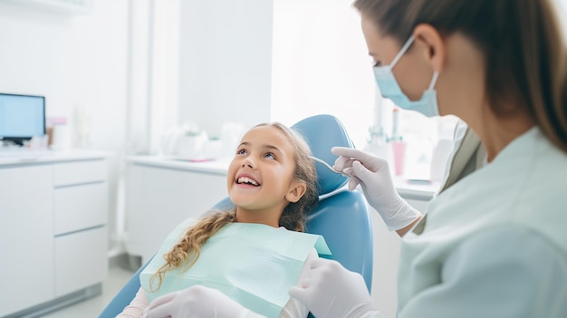 Erleben Sie das Konzept eines perfekten weißen Lächelns, während ein erfahrener Zahnarzt die Zähne einer Frau untersucht