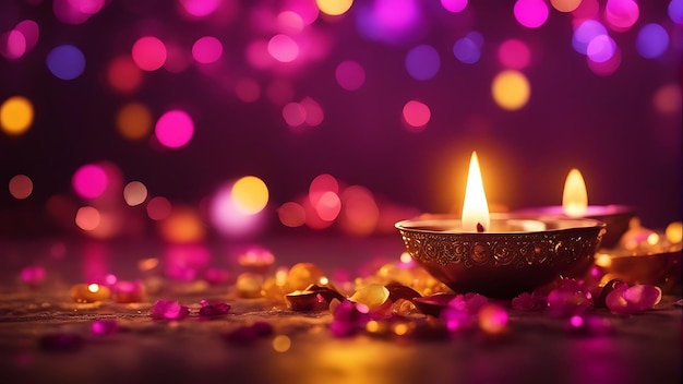 Erleuchtung von Navratri und Diwali mit lebendigen Blumen Diya's und Lichtern für eine festliche Feier