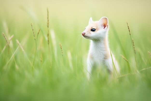 Ermine de pé na grama verde