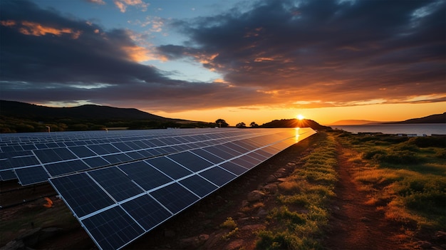 Erneuerbare Energielösung im Sonnenuntergang der Natur