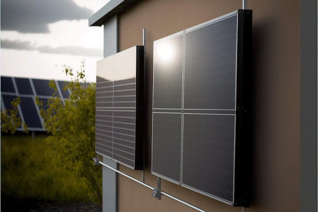 erneuerbarer energienhintergrund mit photovoltaikenergie große sonnenkollektoren im sonnenblumenfeld