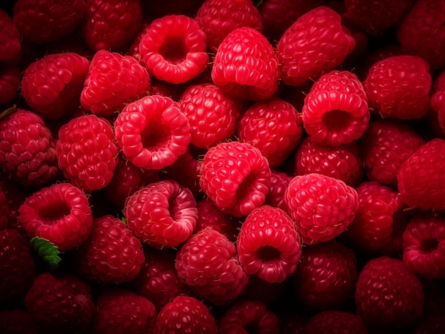 Foto ernte frischer bio-himbeeren. bildschirm voller himbeeren