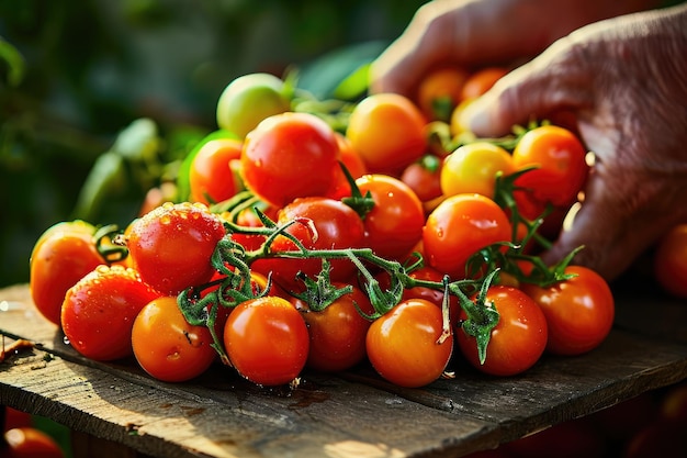 Ernte von sonnenreifen Tomaten