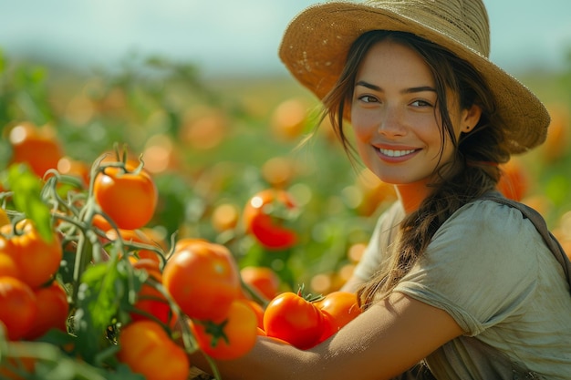 Ernte von Tomaten Latina-Arbeiterin auf den Feldern